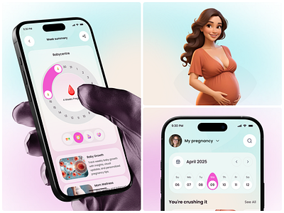 Pregnancy & Baby Tracker Mobile App UI app app design baby app baby tracker app digital health family app healthcare ios mobile mobile app motherhood app parenting app parenting tech pregnancy pregnancy app wellness app