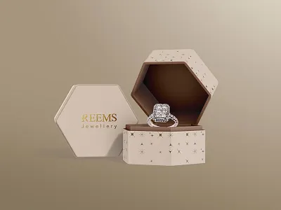 Package Design for Reems Jewellery box box design brand branding design digital digital art elegant feminine graphic design identity branding jewellry jewelry label label design luxury modern package package design