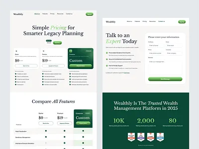 Wealthly - Wealth Management Tablet Responsive asset portfolio b2b breakpoints clean contact us page dipa inhouse finance investment modern design pricing page pricing plans saas startup tablet responsive ui uiux wealth wealth management web design website