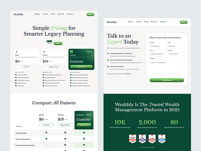 Wealthly - Wealth Management Tablet Responsive asset portfolio b2b breakpoints clean contact us page dipa inhouse finance investment modern design pricing page pricing plans saas startup tablet responsive ui uiux wealth wealth management web design website