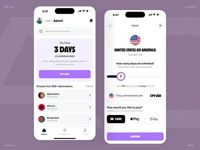 eSIM App Design adom app app design app ui data data app esim esim app esim app design globel esim roming app ui ux