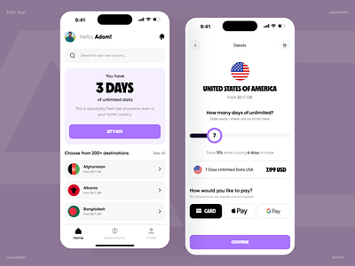 eSIM App Design adom app app design app ui data data app esim esim app esim app design globel esim roming app ui ux