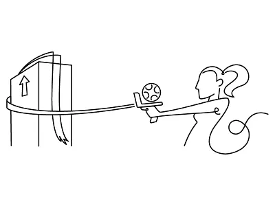 Continuous line 'Moving house' illustration box design illustration loose line ponytail single line tape this way up vector