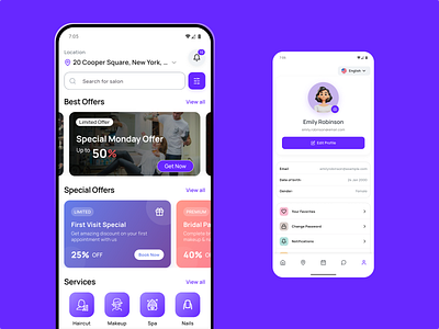 Salon Booking App UI – Modern & Clean Design appconcept appdesign bookingapp cleanui dailyui dribbble minimaldesign mobileapp mobileux modernui productdesign salonapp uidesign uiux userinterface uxdesign uxinspiration uxui