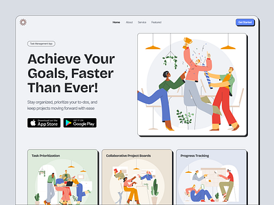 Focusly - Task Management Website collaboration colorful design hero homepage illustration management minimal modern playful productivity saas schedule task team time ui ux website workflow