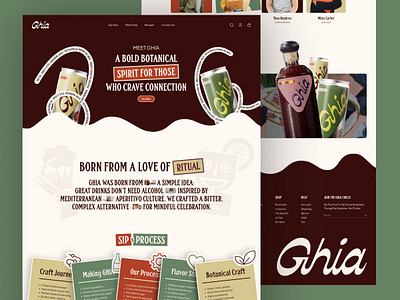 Ghia - Professional Bold Beverage Website Design - About Us Page about page about us beverage branding classic colorful company profile fun landing page luxury modern playful product design retro ui web design website website designer website page wine