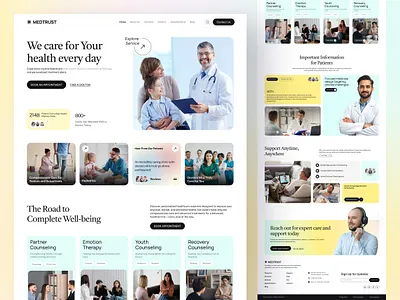 MedTrust - Trusted Healthcare Website -Clinic Website Design clinic clinic website template doctor appointment doctor website gradient healthcare health care service health saas design health wellness healthcare landing page healthcare website hospital web design jabel medical platform medical services design medical website mental health web modern medical website online appointment system patient dashboard telehealth platform