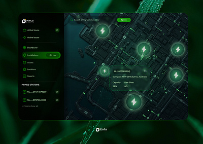 ⚡ Interactive Dashboard – Live Installation Map UI darkmodeui dashboardui energymanagement greenui interactivedesign iotdesign mapdesign minimalui smartdashboard uidesign uxdesign webappui