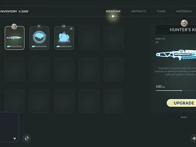 Inventory and upgrading item screens design futuristic game gamedev graphic design illustration inventory inventory screen monochrome ui uxui design