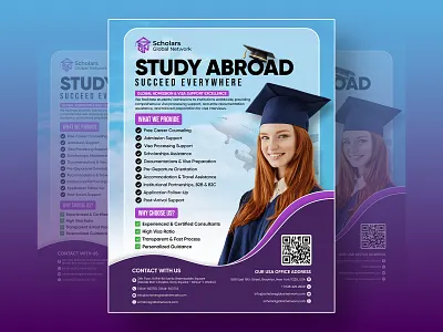 Flyer Design for Study Abroad Visa Consultancy Firm advertisement banner ads brochure brochure template business flyer corporate corporate flyer design education banner education flyer flyer flyer template instagram post leaflet poster print design professional flyer social media social media banner university