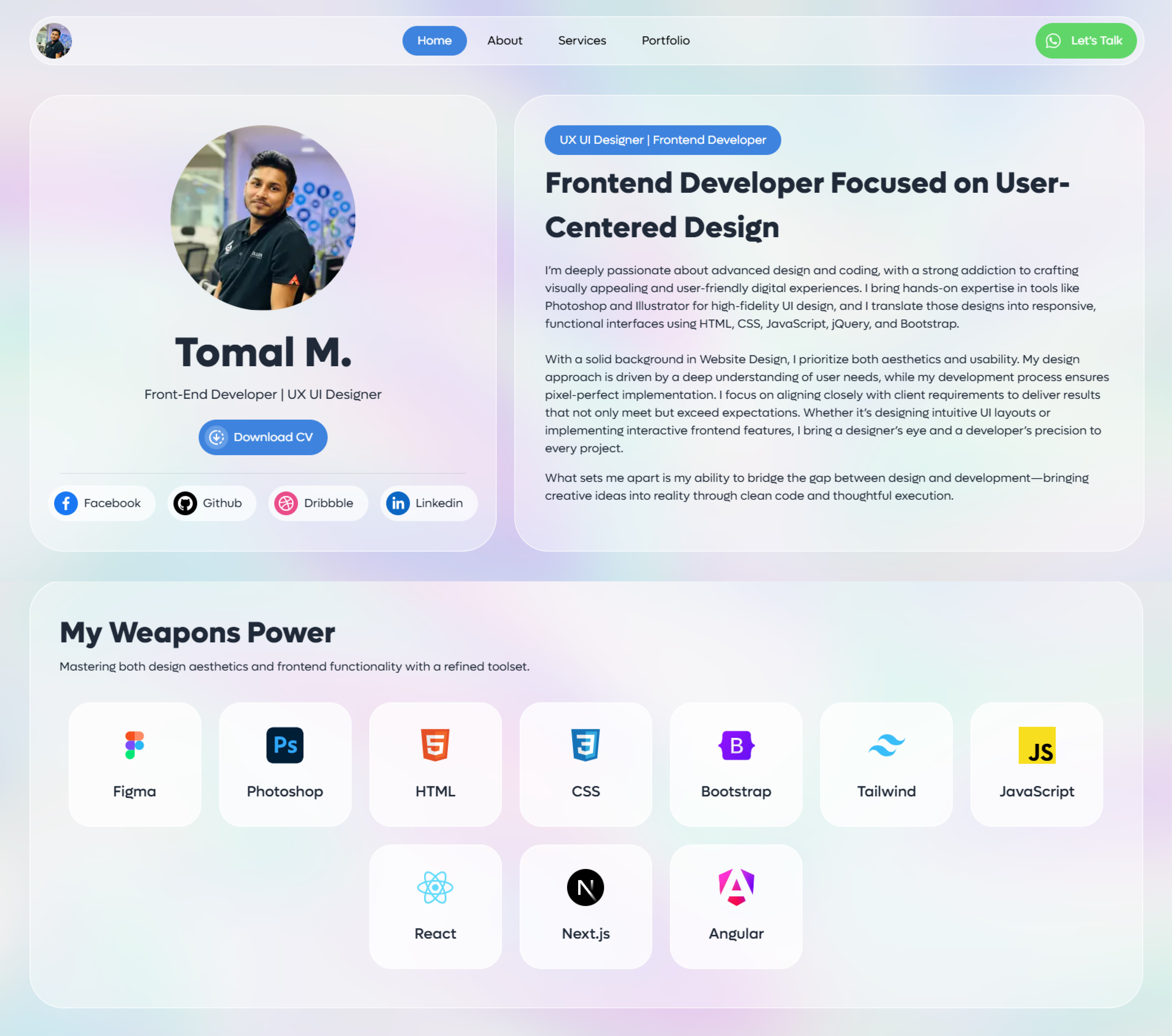 Portfolio Design angular animation business website dashboard design figma figma mockup frontend graphic design landing page motion graphics personal website portfolio react ui uiux webdevelopment website