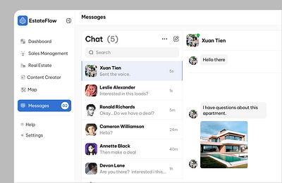 EstateFlow: In-App Communication for Property Deals chat clean message software minilmal modern ui design uiux ux design web design
