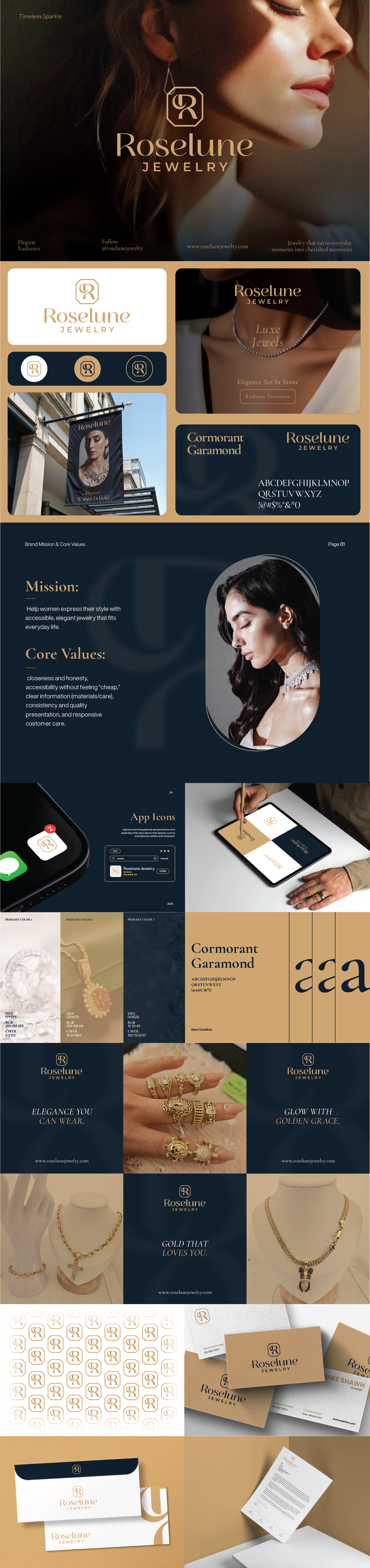Roselune Jewelry – Luxury Brand Identity & Packaging Design brand guidelines brand identity brand identity design brand style guide branding branding kit business card graphic design instagram post logo logo design packaging design social media template