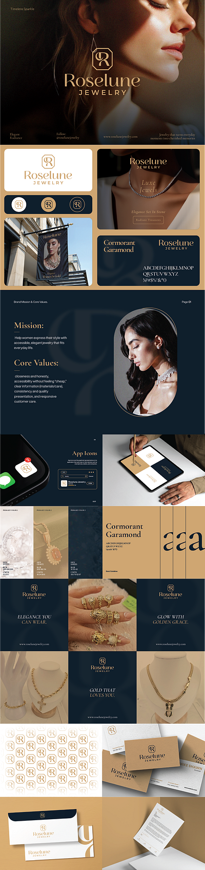 Roselune Jewelry – Luxury Brand Identity & Packaging Design brand guidelines brand identity brand identity design brand style guide branding branding kit business card graphic design instagram post logo logo design packaging design social media template