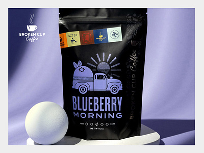Broken Cup Pkg. Blueberry beverages brand identity coffee graphic design illustration logo packaging typography