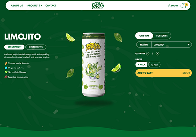 Perico Energy Product Page Animation 3d animated animation branding drink ecommerce food graphic design packaging ui web development webflow website