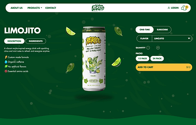 Perico Energy Product Page Animation 3d animated animation branding drink ecommerce food graphic design packaging ui web development webflow website