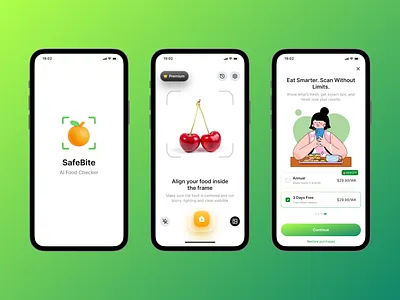 Safe Bite Ai Food Checker App 3d animation branding graphic design logo motion graphics safe bite ai food checker app ui