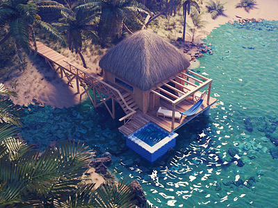 Vacation Home 3d blender diorama house illustration island isometric render travel tropical vacation