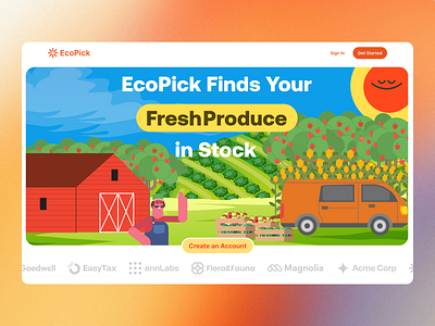 Fresh Produce Finder • Website Hero bio clean design designinspiration eco farm farmer farmtech foodtech freshproduce health healthtech illustration interactiondesign interfacedesign landing page platformdesign product design trend uiux