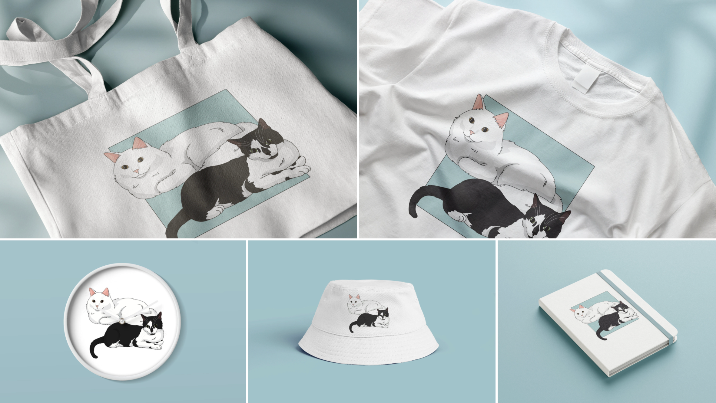 Two Cats One Heart Illustrated Merch cat cats character character design digitalart graphic design graphicdesign illustration ipad pet portrait print print design procreate