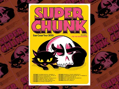Superchunk Tour Poster cat design gig poster graphic design illustration music poster poster design skull typography vector