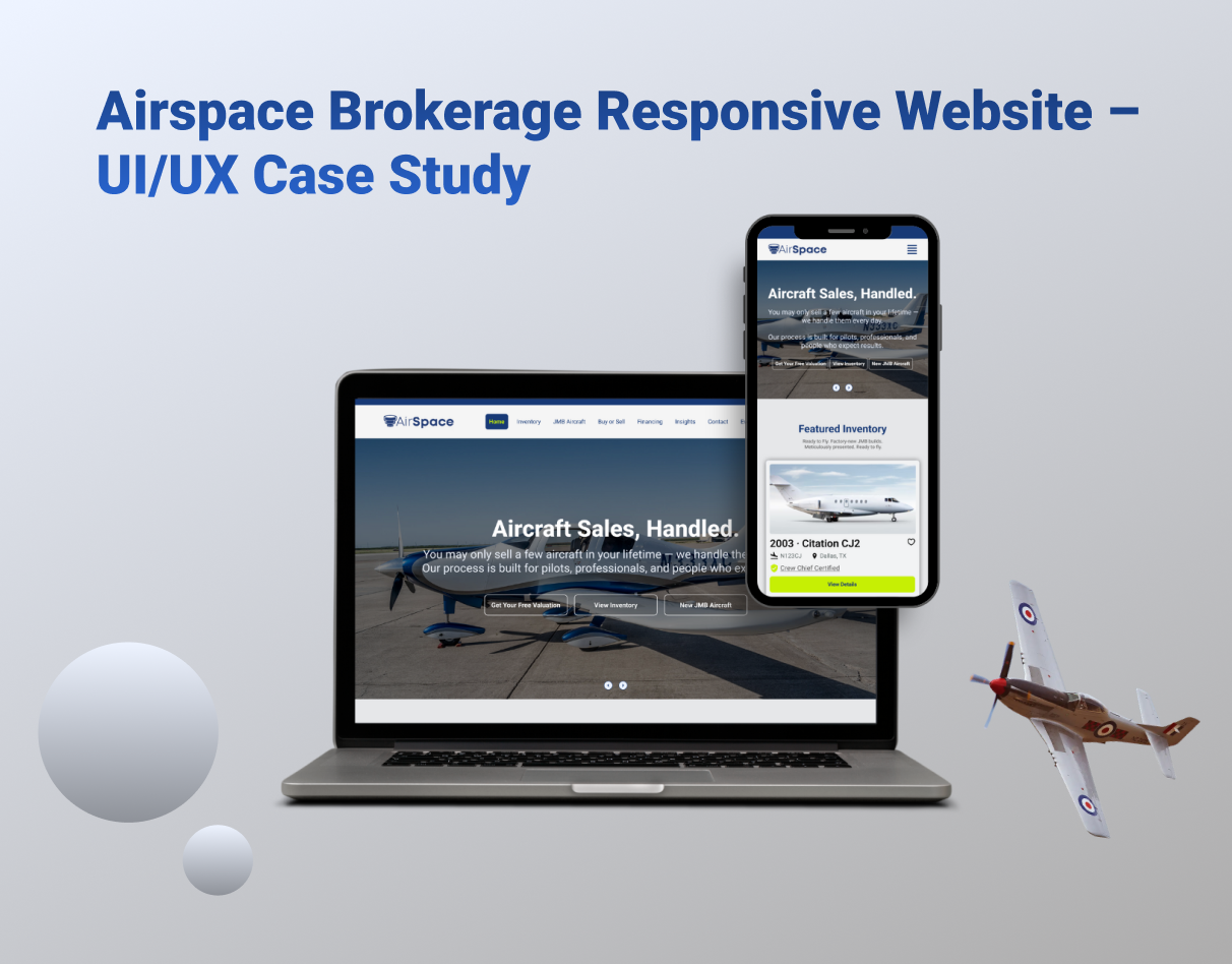 Airspace Brokerage Responsive Website – UI/UX Case Study aircraft sales aircraftauction aircraftbrokerage airspaceauction auctionwebsite aviationdesign biddingwebsite brokeragewebsite figma website design prototype ui ux design uiux case study user experience user interface wireframe