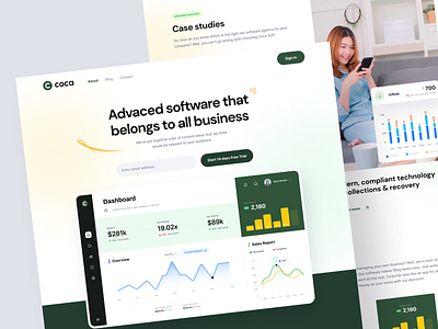 Coca - Software Company Landing Page agency app business chart company corporate dashboard green landing page responsive saas software template ui website