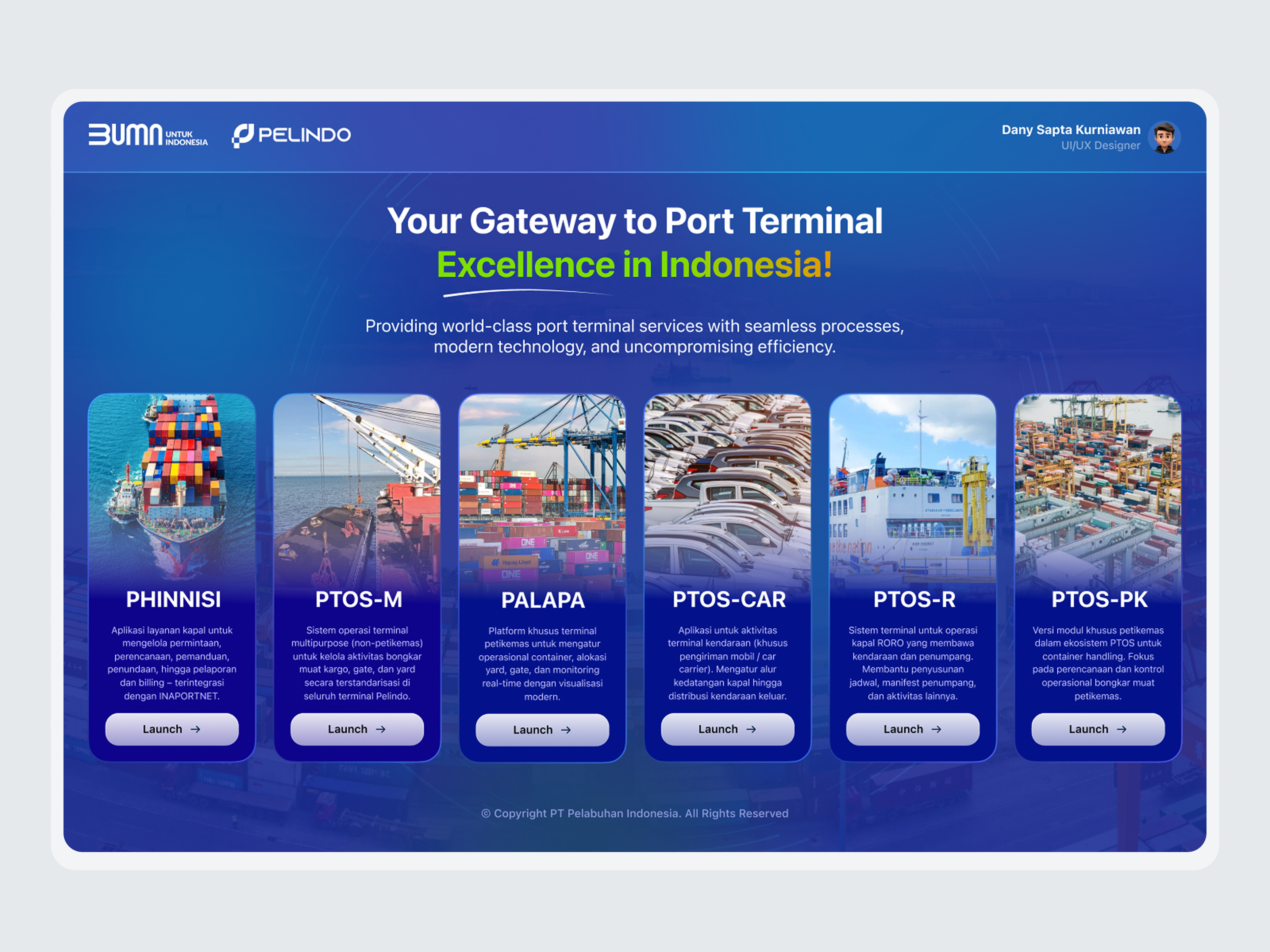 Multiservice Port Dashboard – Pelindo Apps Portal app bumn dashboard design glassmorphism landing page maritime pelabuhan pelindo port terminal portal ui ux web app