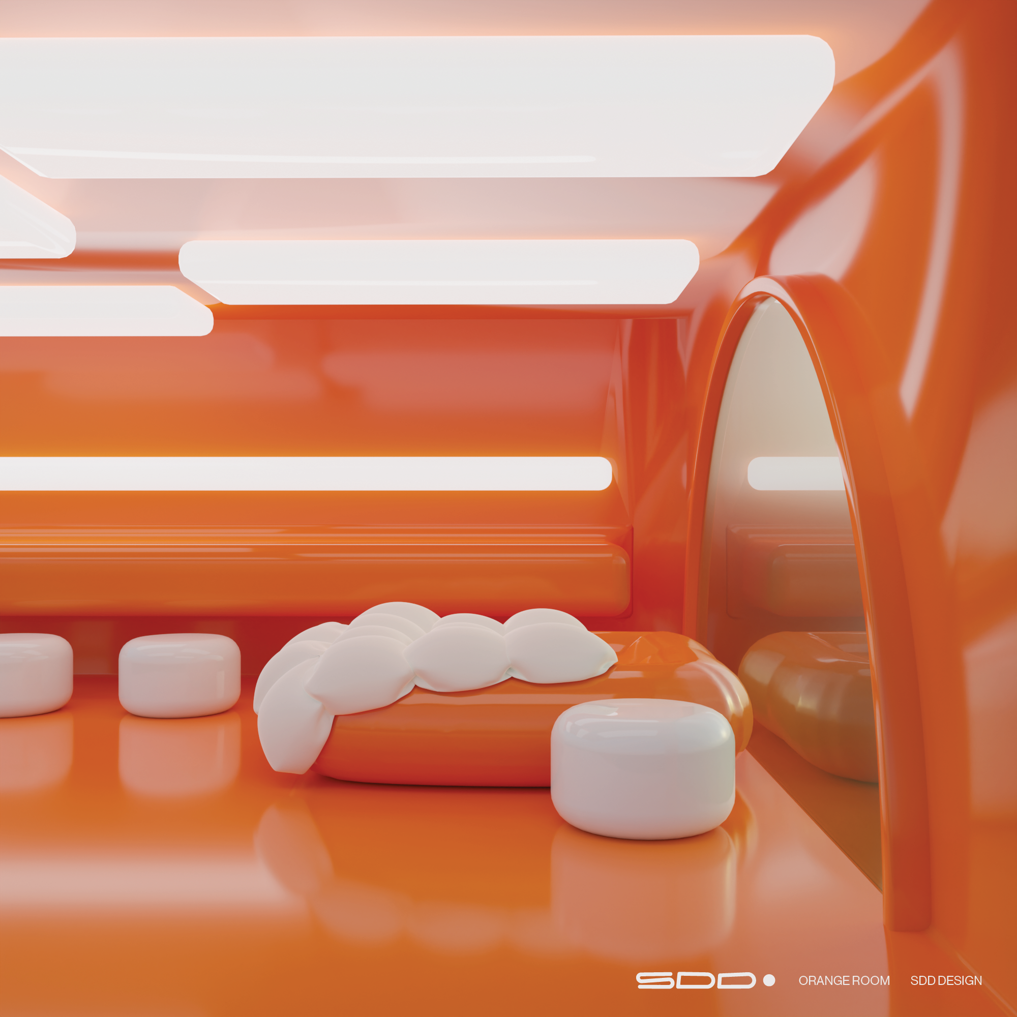 Orange Room 3d 3d modelling abstract adobe art blender concept cute design fun illustrator interior design model orange plastic poster print scifi space space age