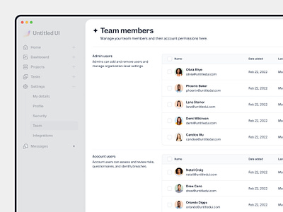 Team management — Untitled UI b2b dashboard figma minimal navigation product design saas settings sidebar sidenav table team management team members ui design user interface users ux design