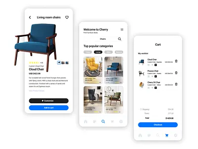 Cherry "Pick your furniture" - (Mobile Application) application branding design figma furniture graphic design mobile mobile store ui ux