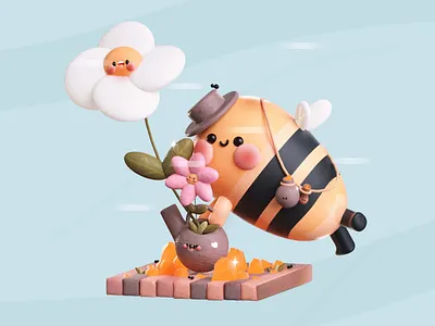 Sweet Friends 🐝 3d 3d art animal character 3d animation bee bee kawaii bee3d branding character colors design flower kawaii 3d graphic design honey station illustration kawai animal kawaii logo motion graphics ui