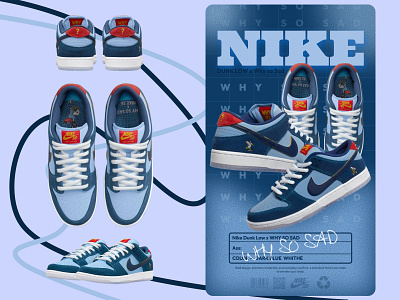 Visual presentation of the Nike Dunk x Low Why So Sad branding design graphic design illustration logo ui