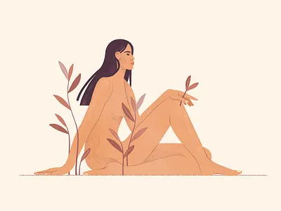 Pure beauty 2d beautiful beauty body brunette character female girl illustration naked natural nature nude plants vector woman young