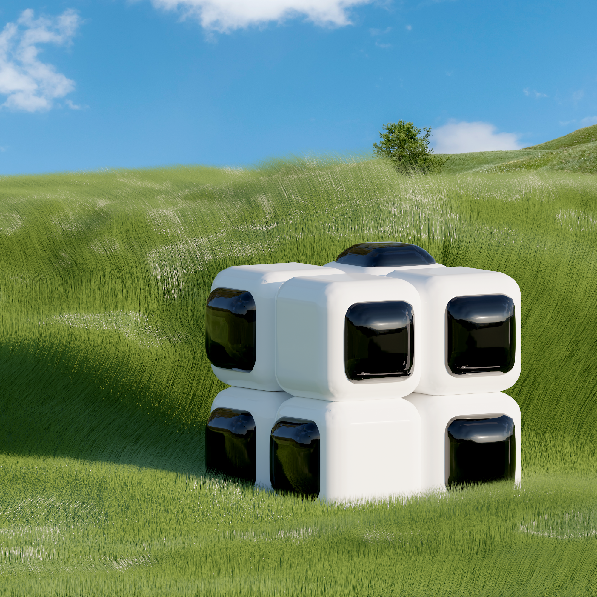 moducube 3d abstract architecture blender breeze concept design earth field fun grass home house illustrator interior design model peace render sun wind
