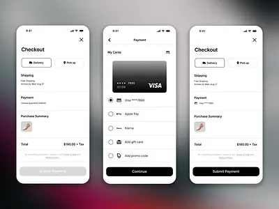 Credit Card Checkout Flow appconcept appdesign checkout checkoutflow creditcard dailyui designportfolio digitaldesign ecommerce figma payment paymentui ui ux uxuidesign