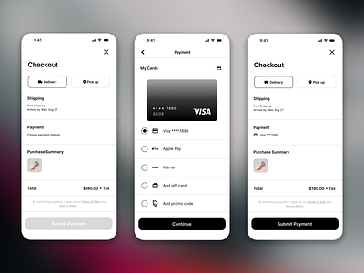 Credit Card Checkout Flow appconcept appdesign checkout checkoutflow creditcard dailyui designportfolio digitaldesign ecommerce figma payment paymentui ui ux uxuidesign