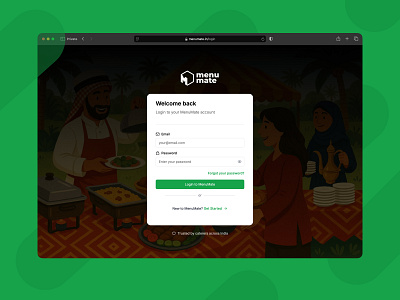 Menumate.in Login Page app charachter design illustration shot ui