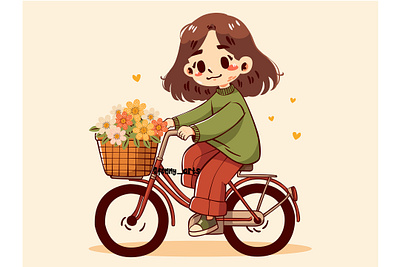 Cartoon Girl Riding a Bicycle background bicycle bloom blooming blossom botanical cartoon celebration cheerful floral flower fun nature riding seasonal seasons spring sun tree wallpaper