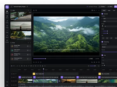 Vistomate - Video Editing Software audio canvas editing editing tools menu modern movie multimedia saas software subtitles timeline ui ux video video maker