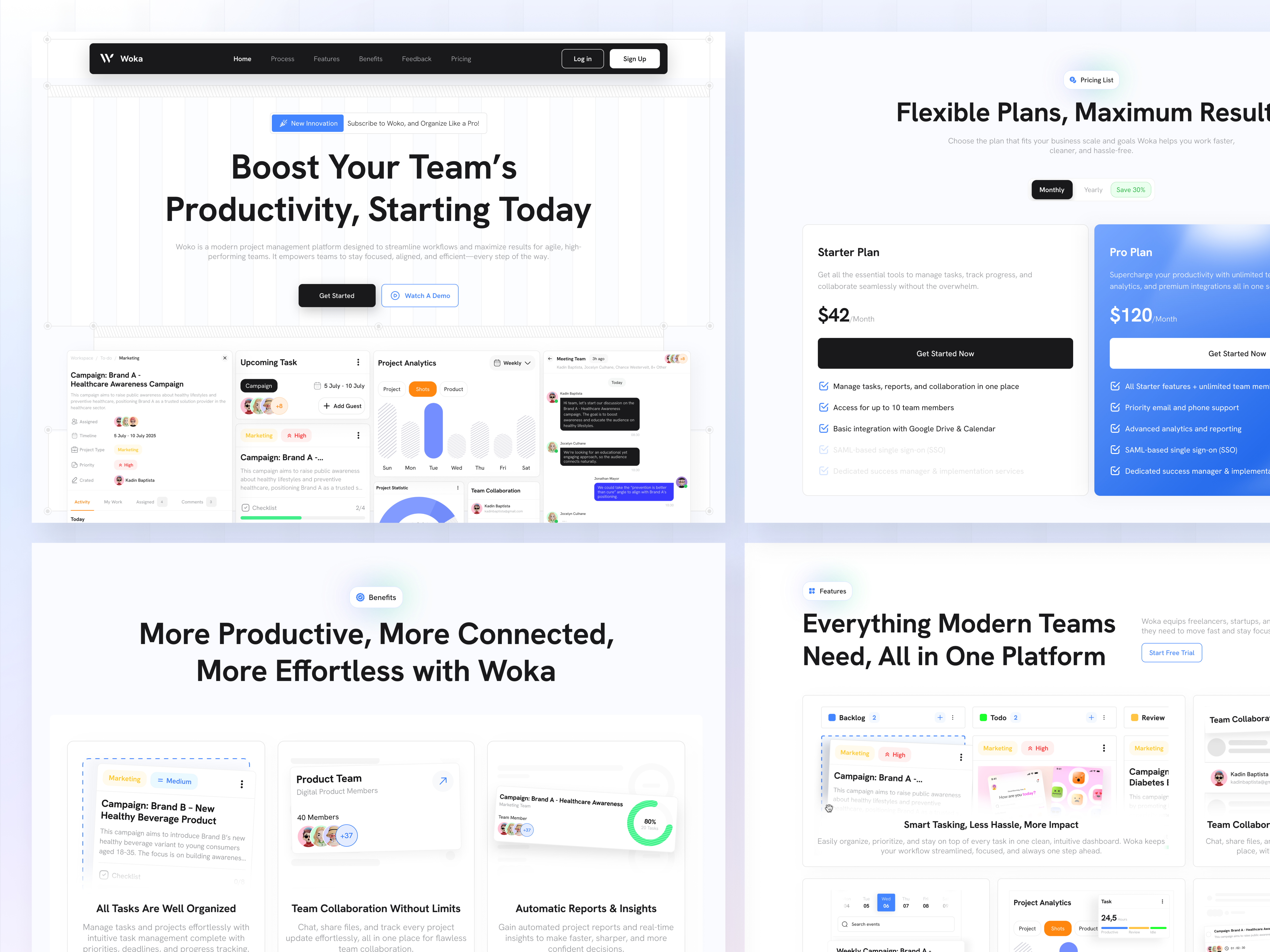Woka - Task Management Landing Page 3d animation app branding design graphic design illustration landing page logo minimal mobile design mobile ui motion graphics ui ux