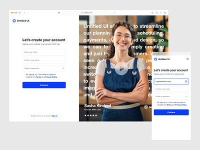 Create account — Untitled UI create account form log in login sign in sign up sign up flow sign up form signin signup testimonial ui design user interface ux design web design