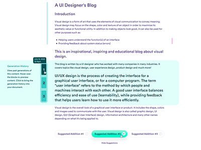 Alternate copy.ai Generation History UI ai app b2c copyai design editor flat generate generation generative gradient history hover text ui ux web writing
