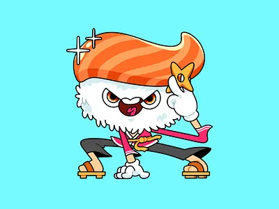 Ninja Sashimi Cartoon cartoon character design concept design drawing graphic design illustration japan kawai logo ninja playful sashimi sushi vector vibrant