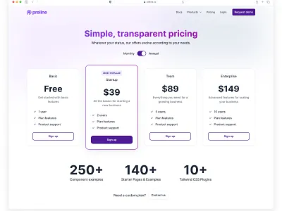 Pricing Plans - Preline UI billing plans preline preline ui pricing pricing cards pricing page pricing plan pricing table saas subscription