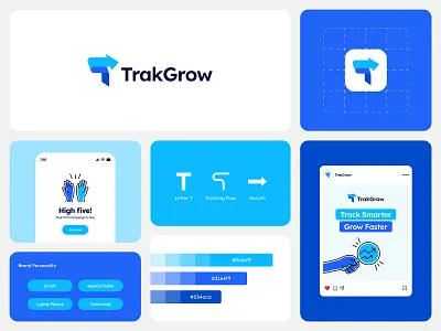 TrakGrow Logo & Branding – Marketing SaaS Platform Logo Design advertising agency analytics arrow brand identity campaign digital marketing grow illustration lettermark logo marketing marketing logo modern saas sales social media software startup track
