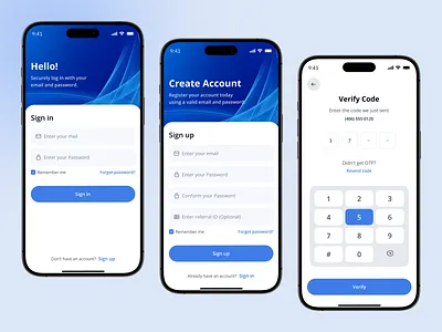 Modern Login & Signup Mobile UI app design app interface authentication clean ui elegant design ios app login screen minimal design mobile mobile app onboarding otp verification product design signup screen ui design uiux