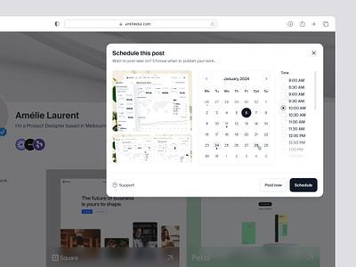 Schedule post modal — Untitled UI calendar dashboard minimal modal pop over pop up popover popup product design schedule post scheduler ui design user interface ux design