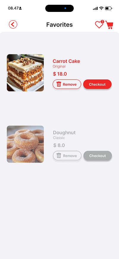 Favorites Page Food Order App app mobile ui